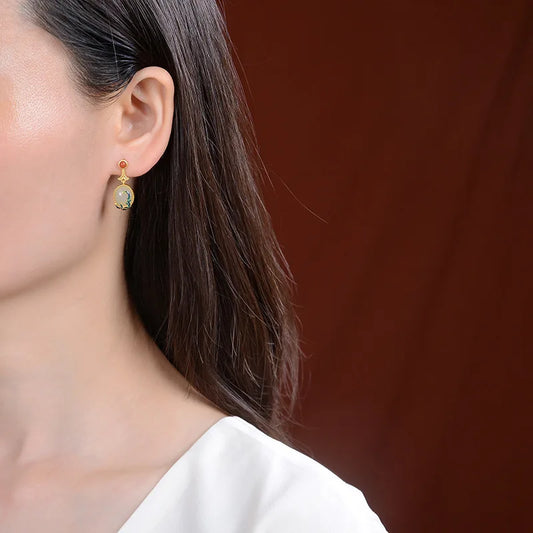 Gold-Plated Cloisonné Jewelry Set – Inlaid Hetian Jade with Chinese Wind Vine Design, Includes Ring, Earrings, Bracelet & Pendant Necklace