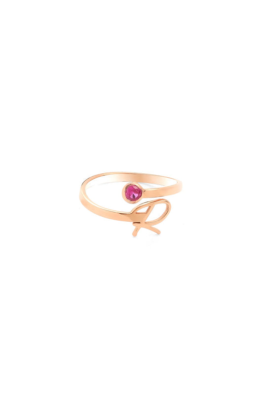 Delicate Birthstone Initial Ring