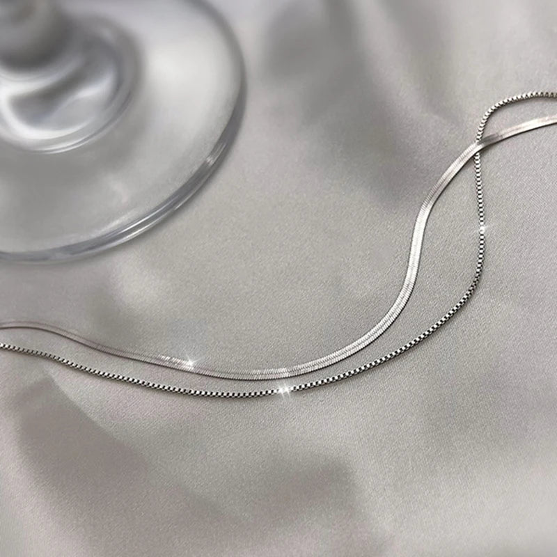 925 Sterling Silver Double-Layer Snake Chain Necklace – Timeless Unisex Design with a Touch of Retro Elegance