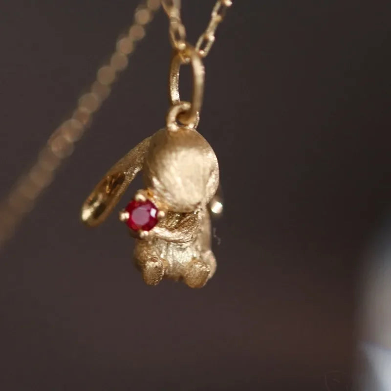 Cute & Exquisite Rabbit Jewelry Set – Fun Matte Ancient Gold Earrings, Ring, and Necklace for Women, Perfect Gift for Girlfriend