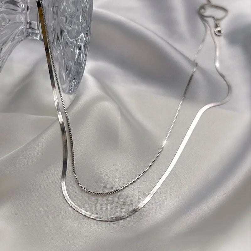 925 Sterling Silver Double-Layer Snake Chain Necklace – Timeless Unisex Design with a Touch of Retro Elegance