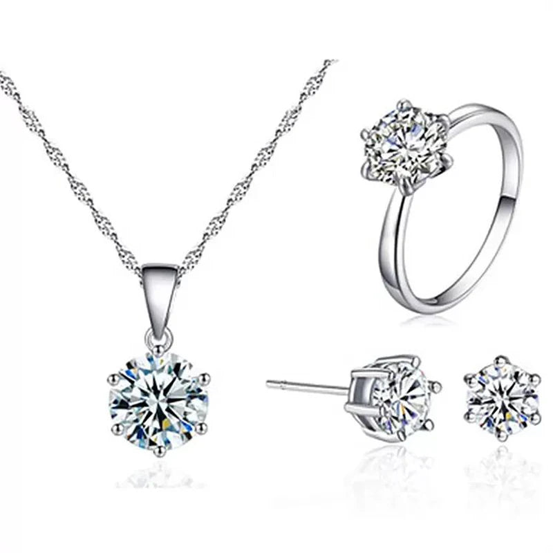 Bridesmaid Jewelry Set – 925 Sterling Silver Necklace, Earrings, and Gemstone Rings for Weddings & Parties