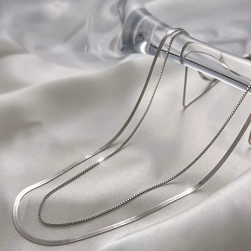 925 Sterling Silver Double-Layer Snake Chain Necklace – Timeless Unisex Design with a Touch of Retro Elegance