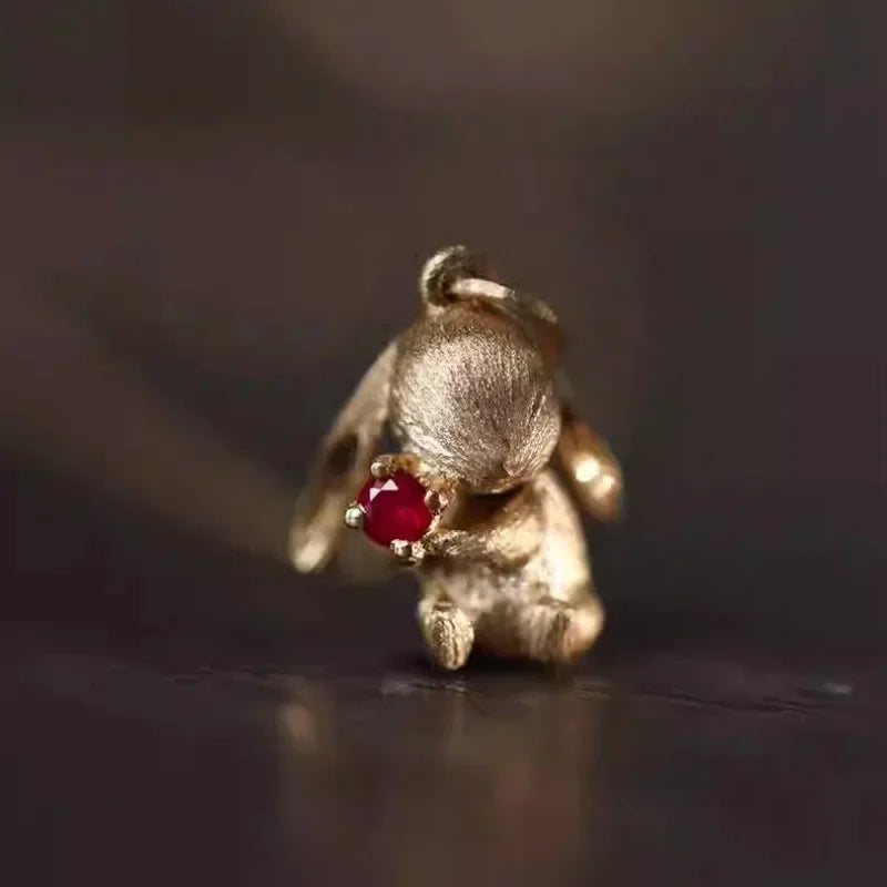 Cute & Exquisite Rabbit Jewelry Set – Fun Matte Ancient Gold Earrings, Ring, and Necklace for Women, Perfect Gift for Girlfriend