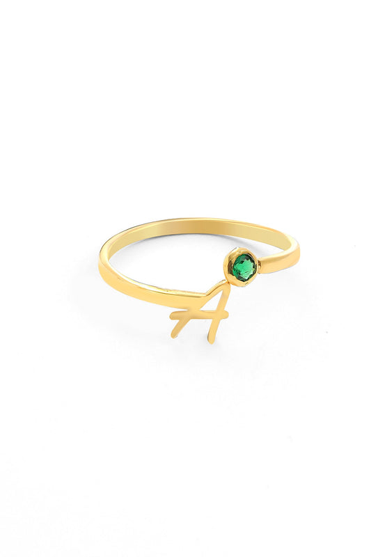 Delicate Birthstone Initial Ring